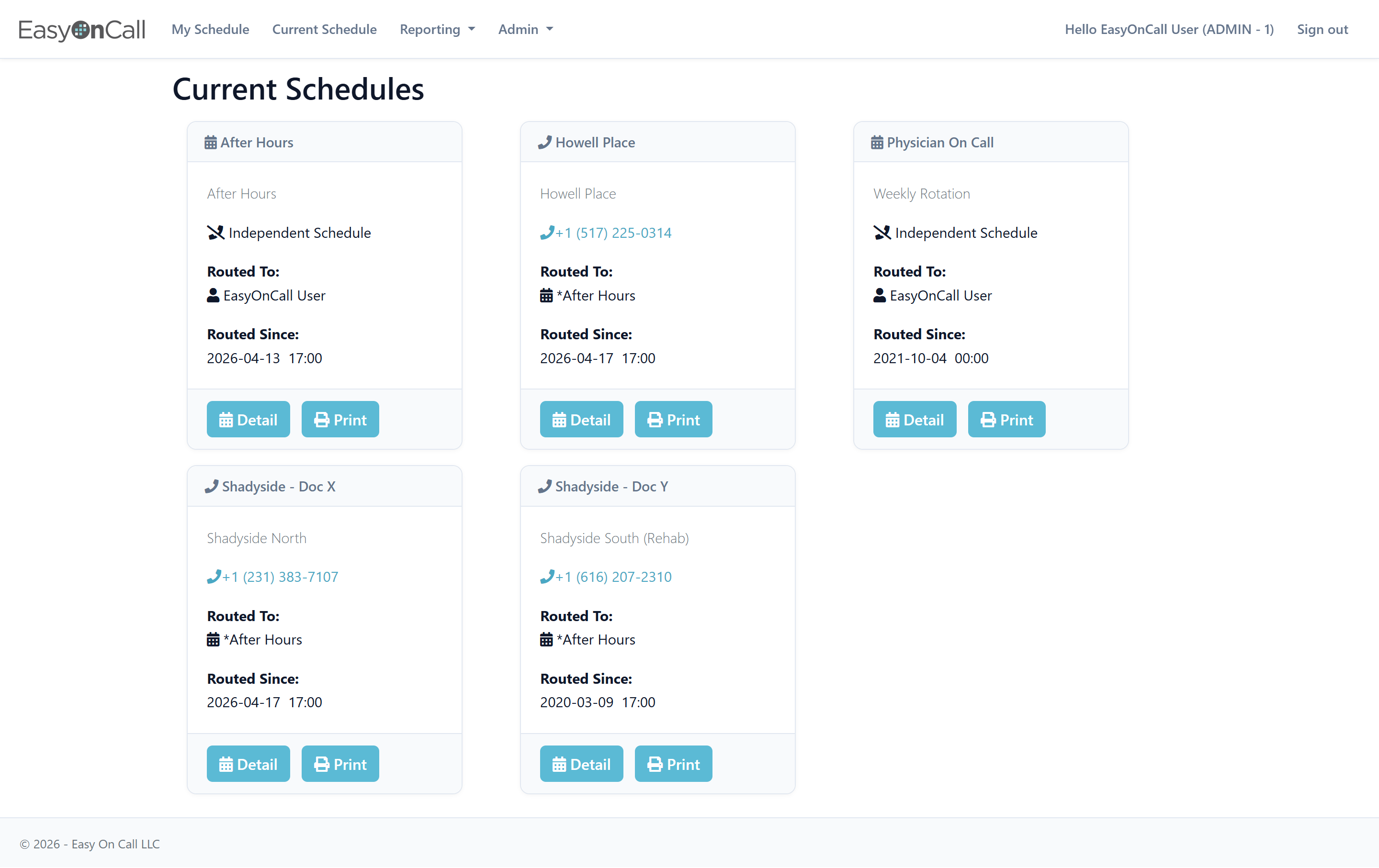 Current Schedules — see who is on call right now across all phone numbers