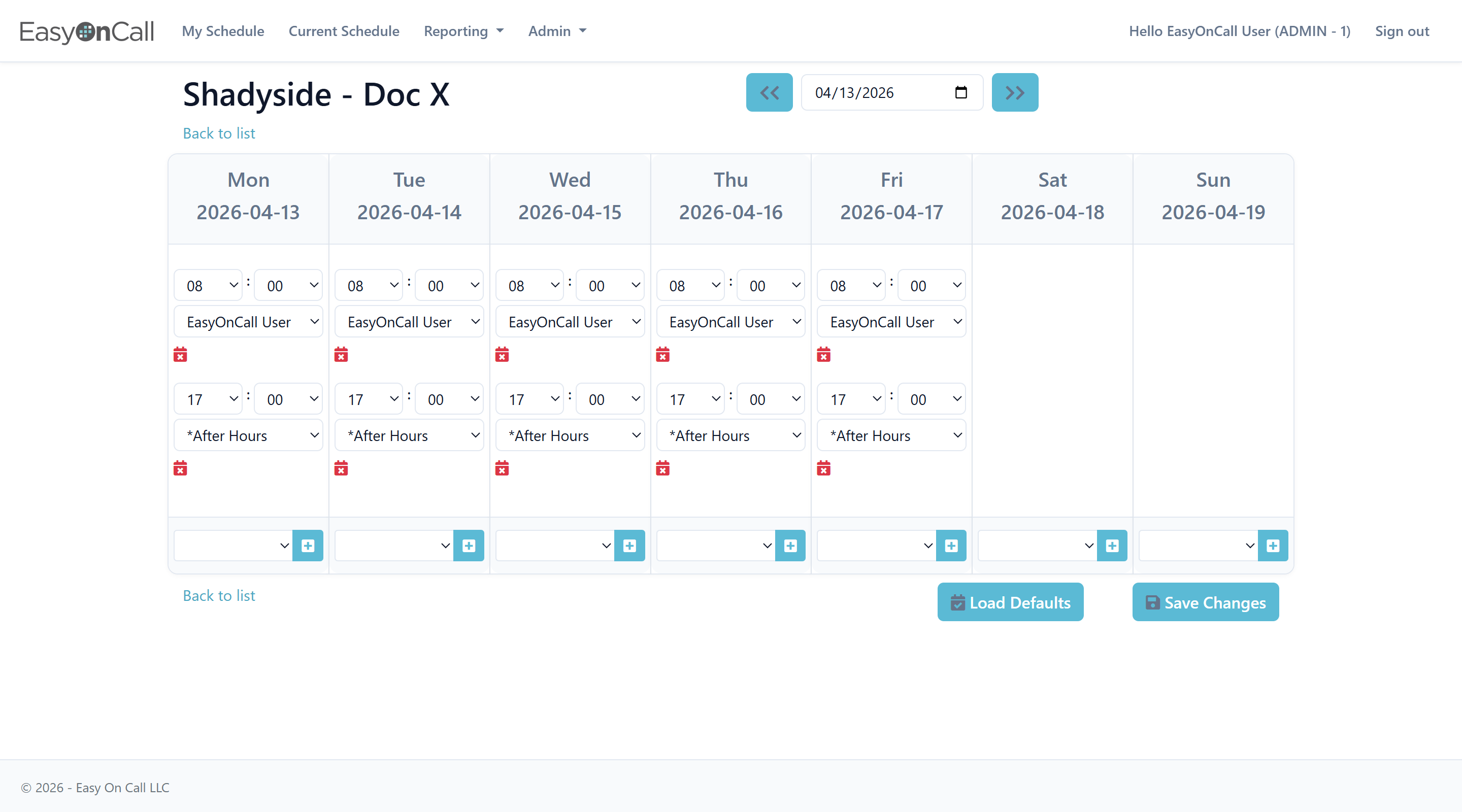 Weekly schedule detail — assign routing by day and time slot